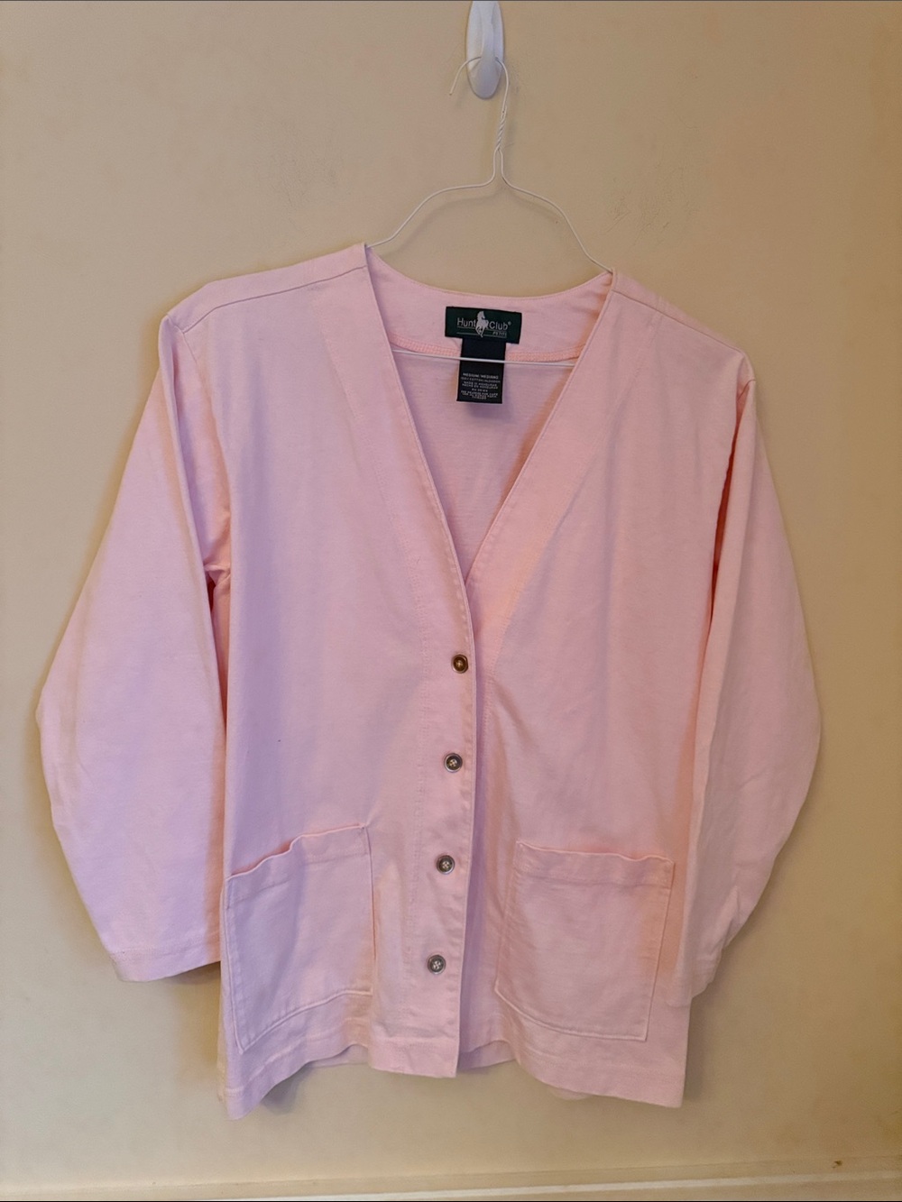 Hunt‎ Club Petite Pastel Pink V-Neck Button 100% Cotton Cardigan Size Medium